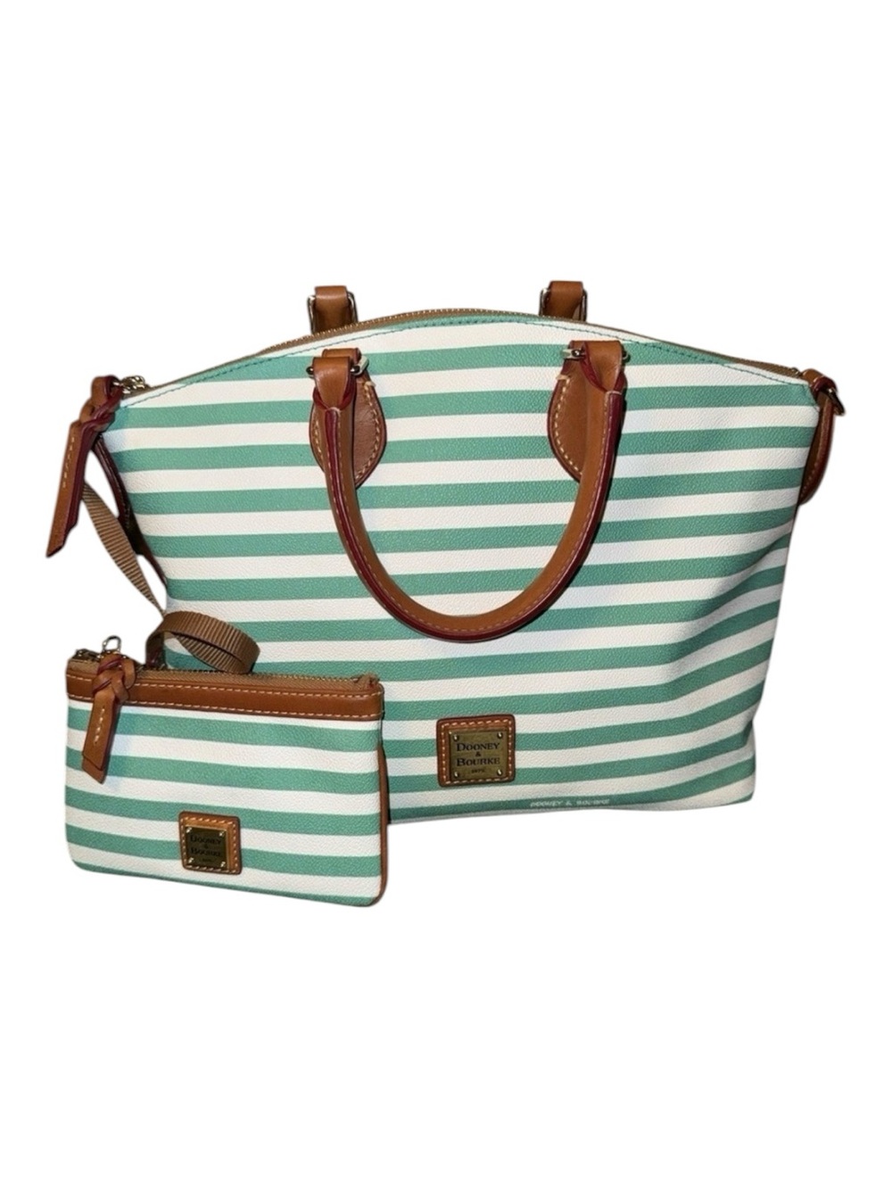 Dooney & Bourke Sullivan Tote Green White Striped Bag /Coin Coastal Preppy READ
